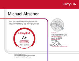 Zertifikat CompTIA A+ von Michael Abseher