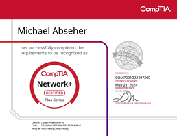 Zertifikat CompTIA Network+ von Michael Abseher