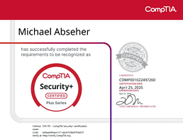Zertifikat CompTIA Security+ von Michael Abseher